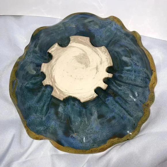 Peacock Bowl  gorgeous greens and blues Glazed Japanese Quince Shaped Plate. - Picture 2 of 5